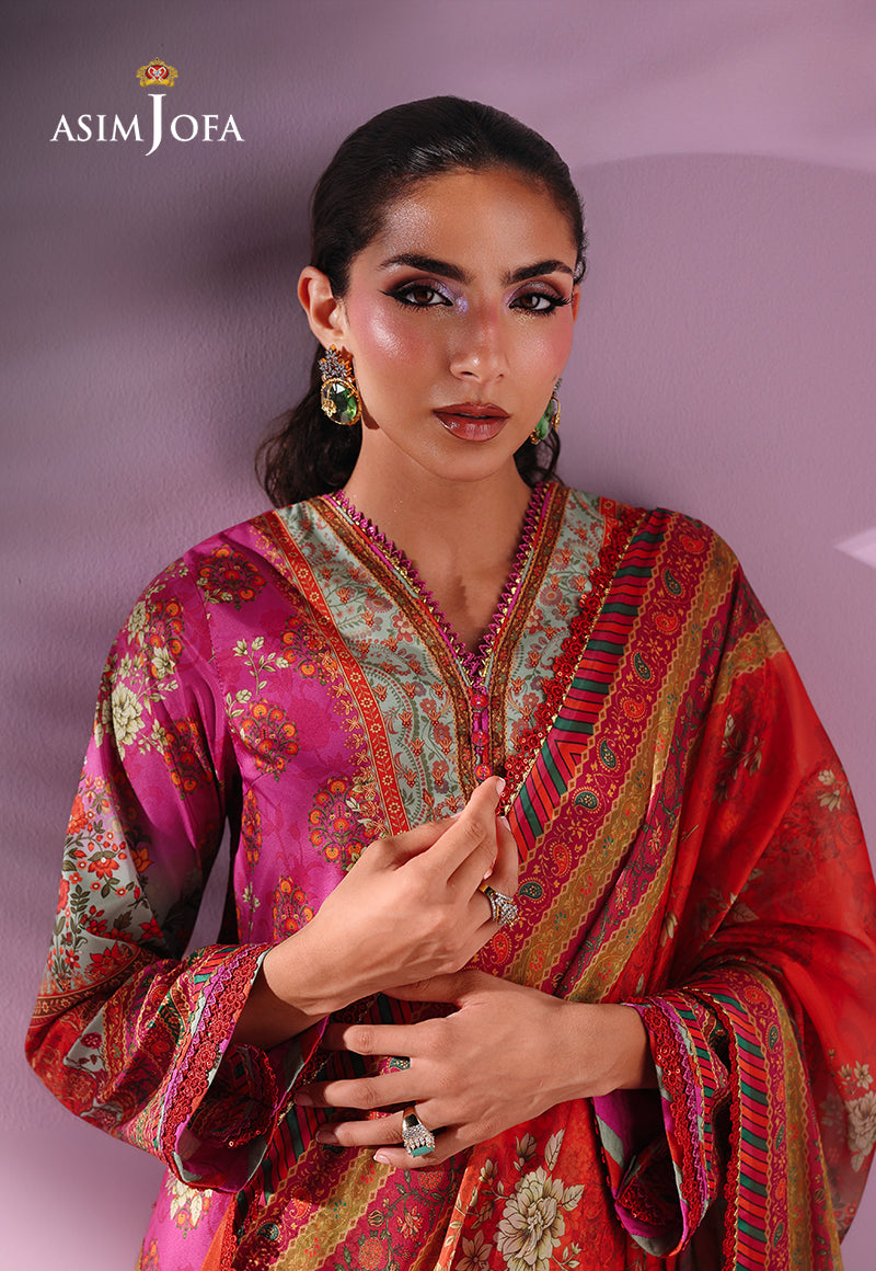 AJUC-01 Printed Katan Silk Unstitched 3 Pcs