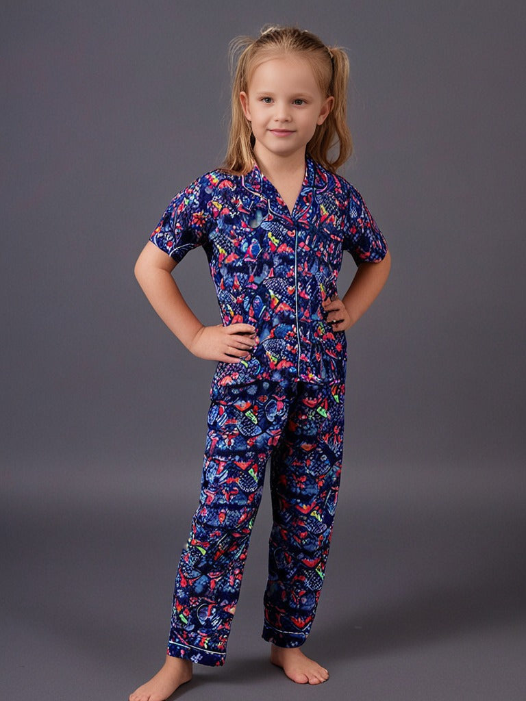Kids klub cozy sleepwear breathable & light weight pajama set-animal; blue; multicolor