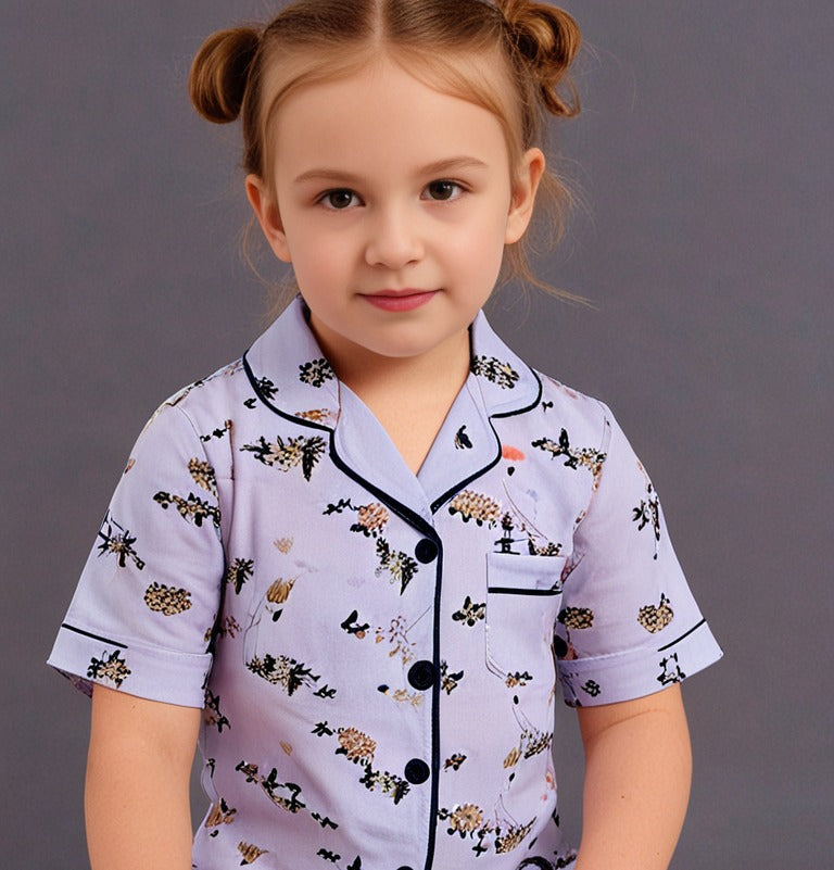 Kids klub cozy sleepwear breathable & light weight pajama set-purple; floral