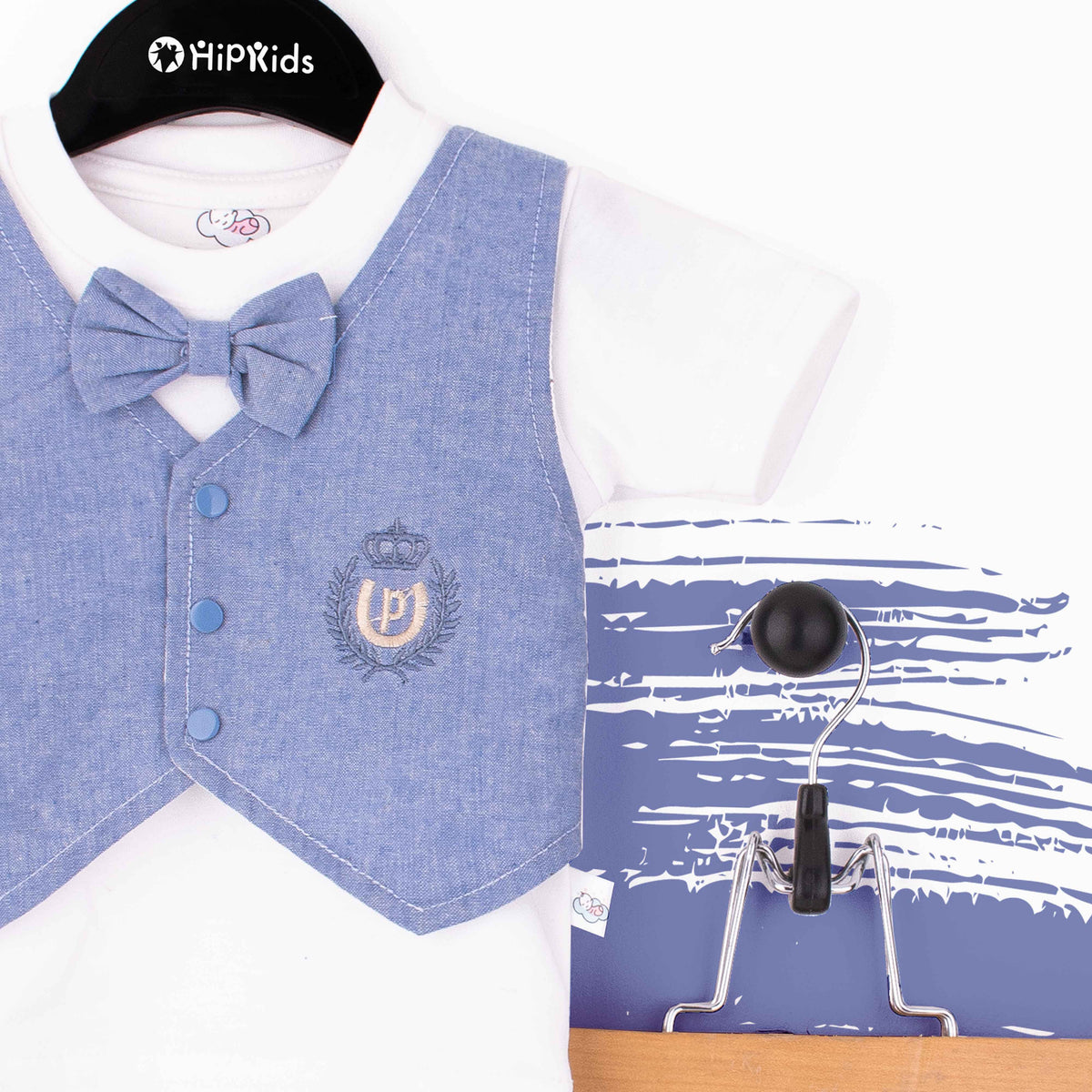 Baby Boy 2 Piece Set Blue Formal Embroidered Logo
