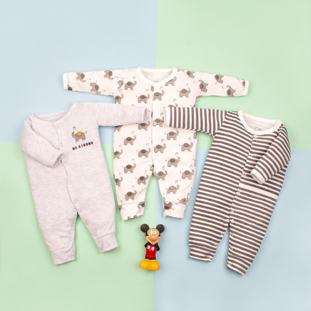 Baby Boy 3Pk Sleepsuits Be Strong Print