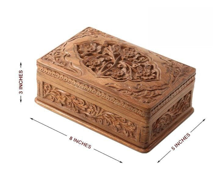 Artisan Hand Carved Wood jewellery Box "Wild Ivy"