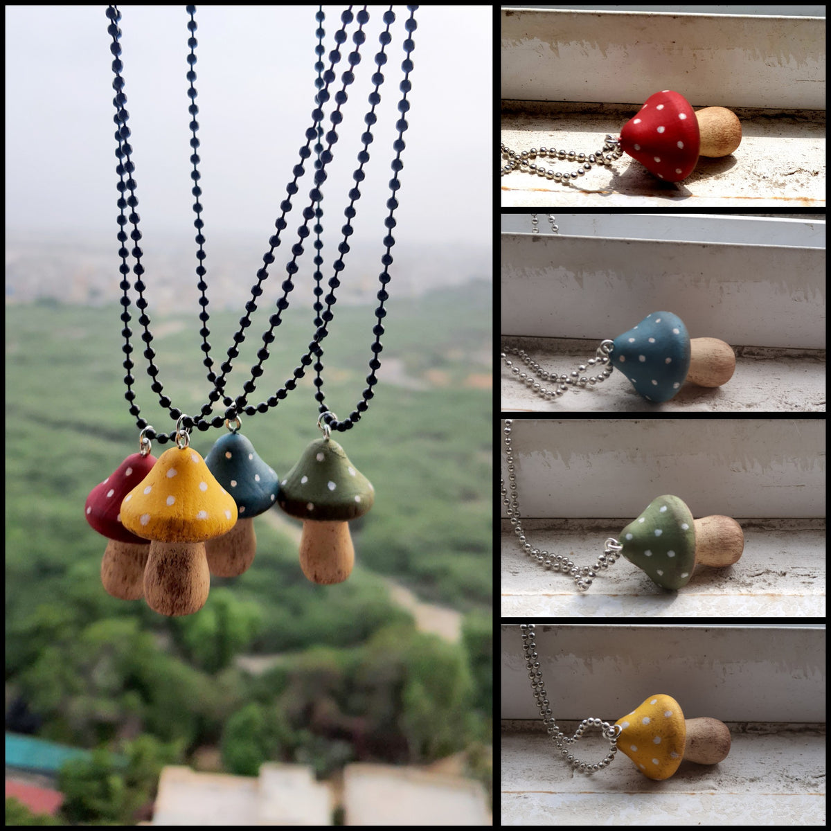 Handpainted Mushroom Pendant