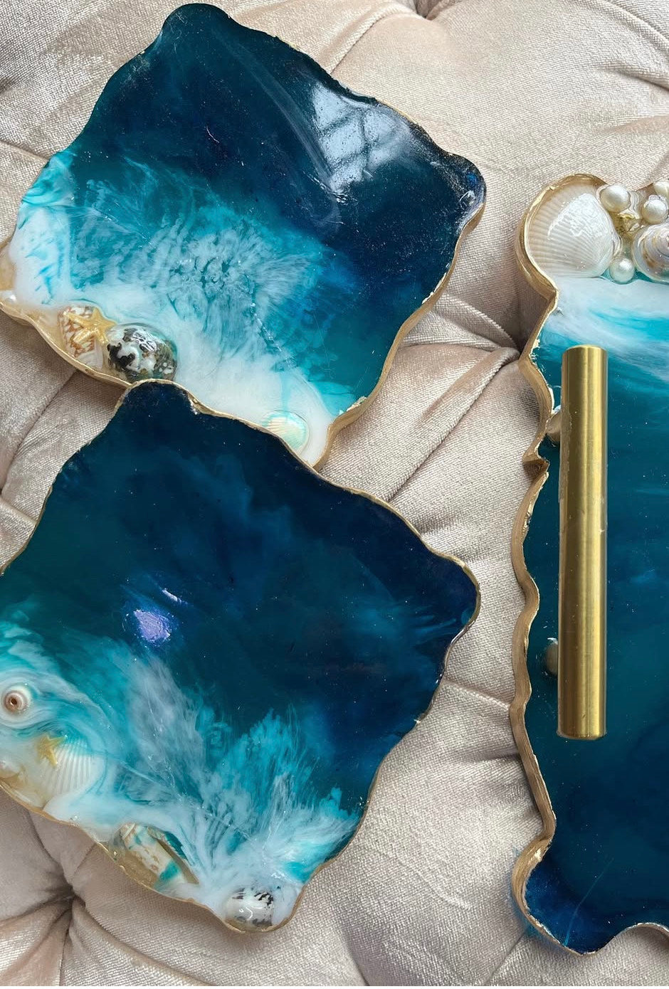 Resin Coasters with Real Pressed Ocean Effect/ Abstract - Square Shape 5" 1 Pcs