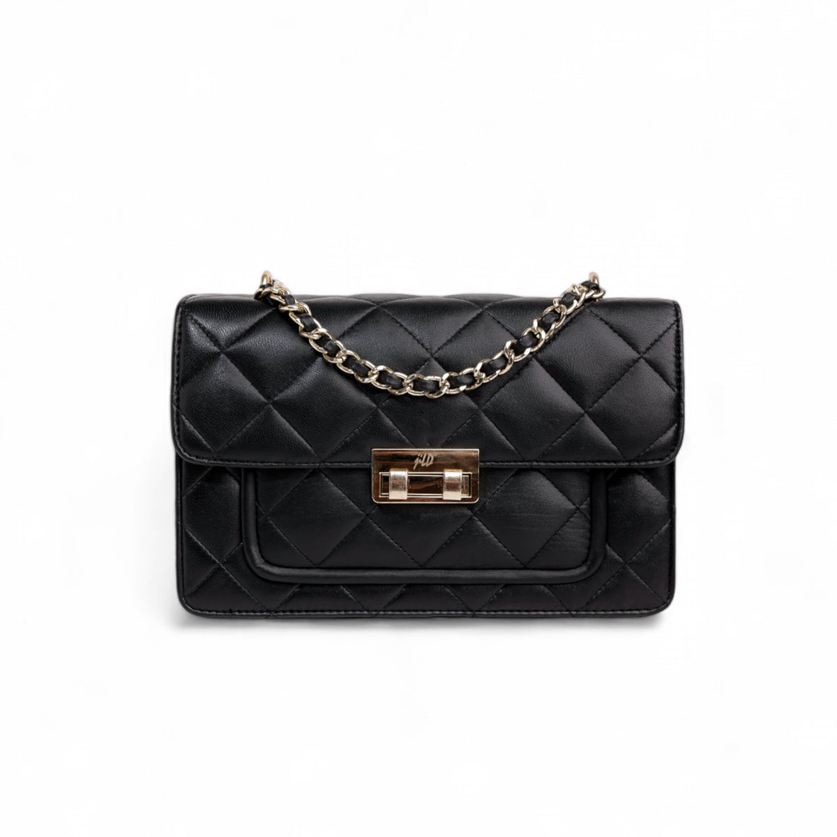 Flora Quilted Crossbody Leather Bag- Black