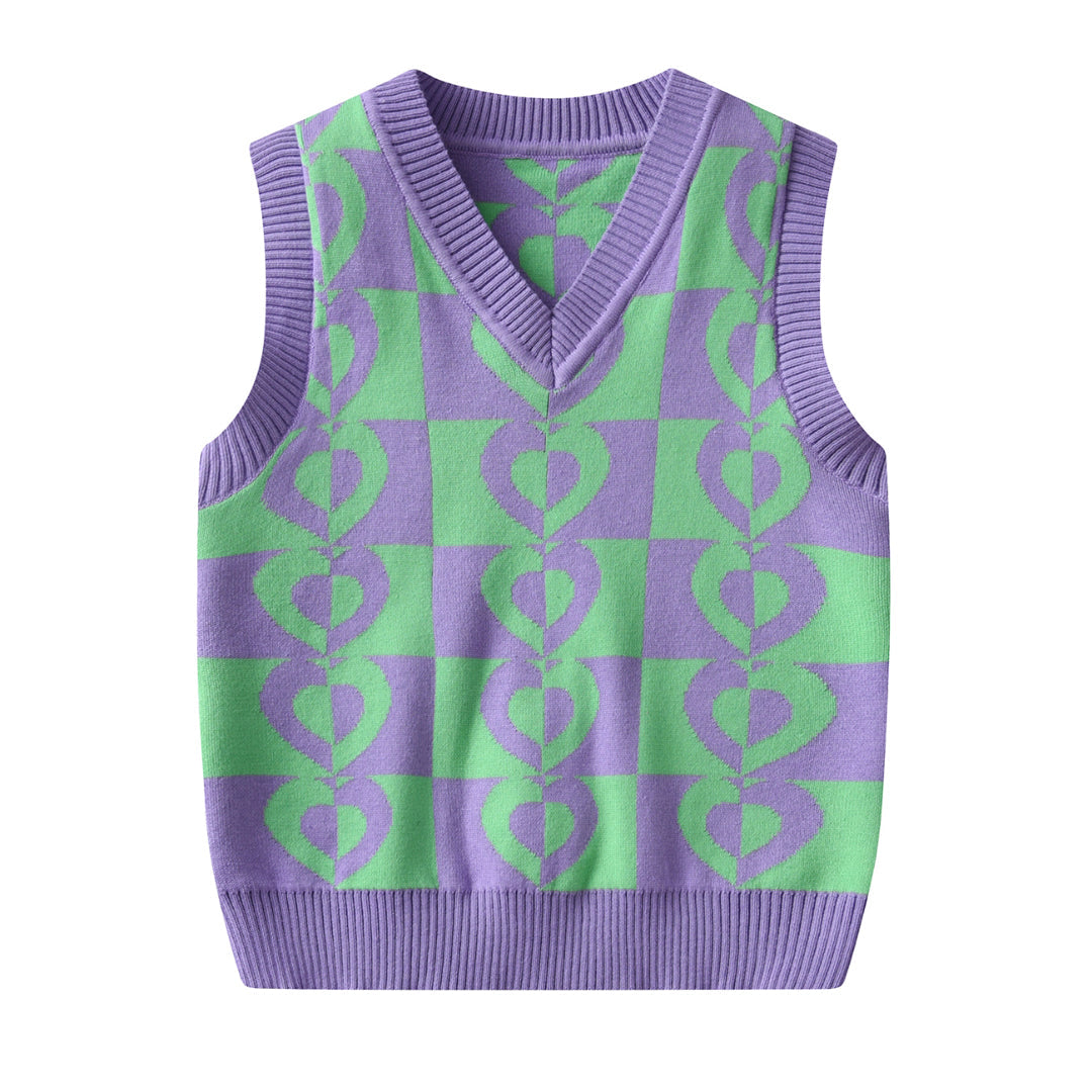 Baby Girl Sleeveless Multi Heart Print Sweater Multiple Color