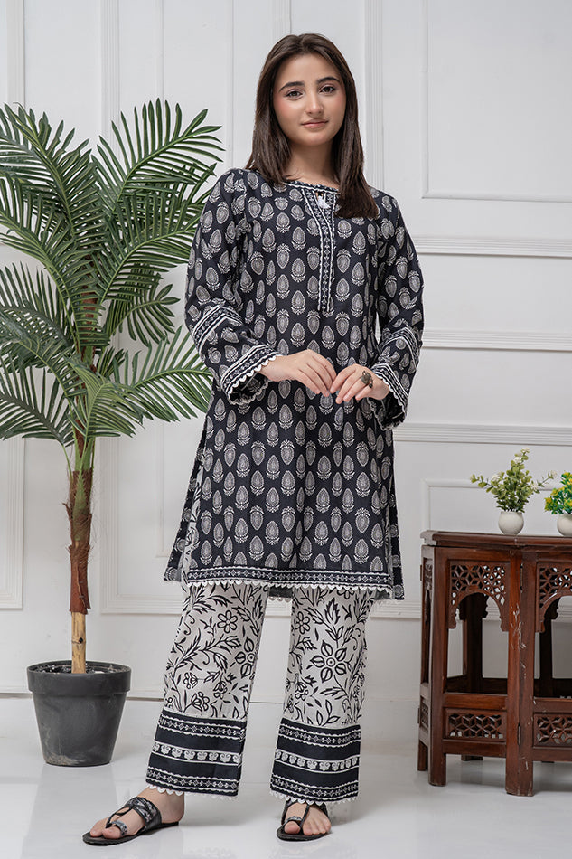 Cord-023A, 2 piece printed, black and white