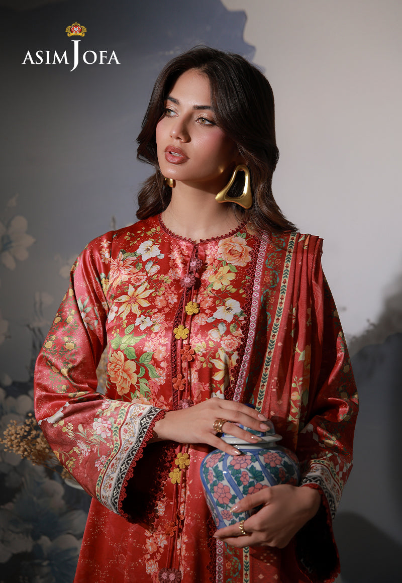 AJCS-03 Printed Charmeuse Silk Unstitched 3 Pcs