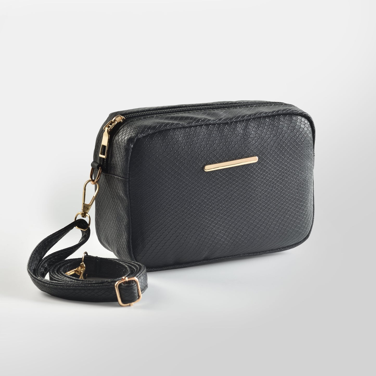 Mini Snakeskin Square Bag - Black