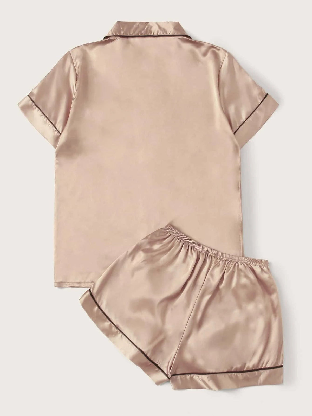 Bella de Fashion Finds Women’s Contrast Pipping Satin Short PJ Set /Nightdress Silky/ Night Suit For Women’s SBA-SS-250-APRICOT