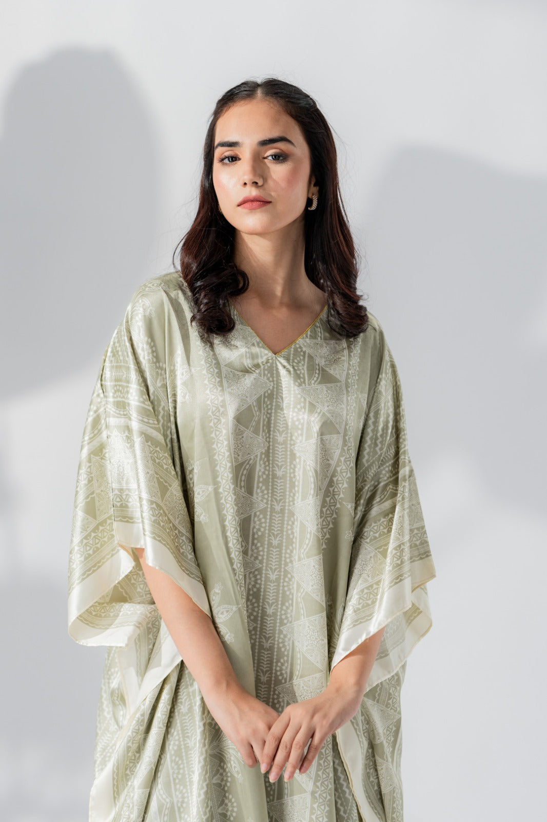 Studio By Arj women Grey print Silky Satin caftan lounge wear / nightwear