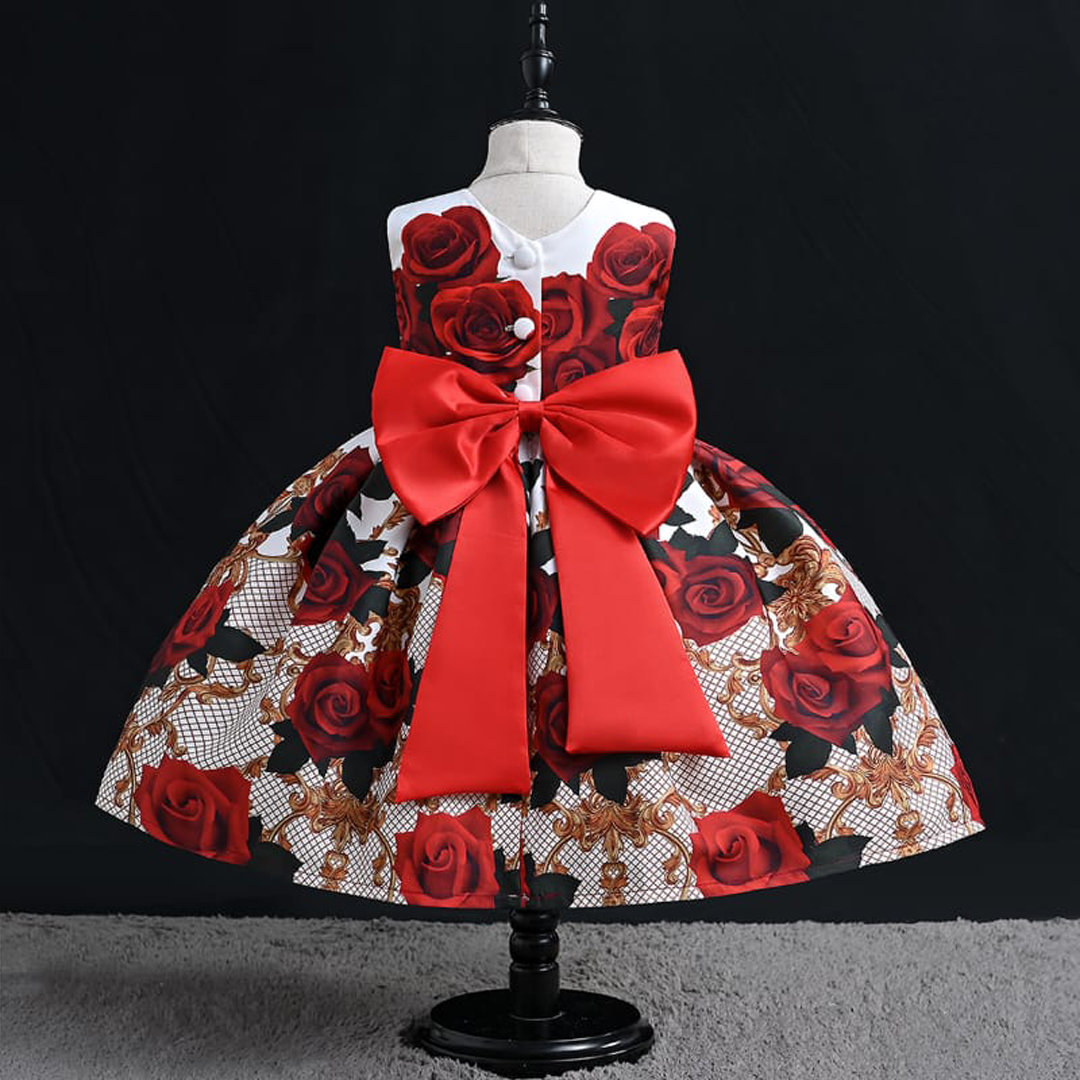 Girl Flowers Digital Printed Frock With Headband