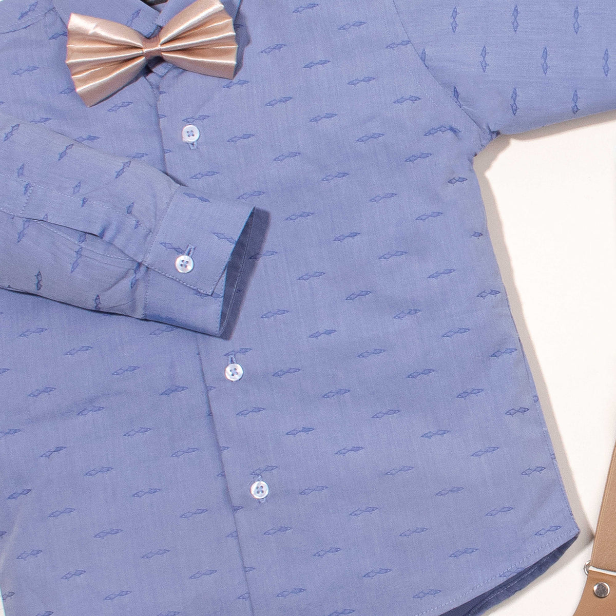 Baby Boy 4 Piece Skin / Blue Shirt Print Formal Set