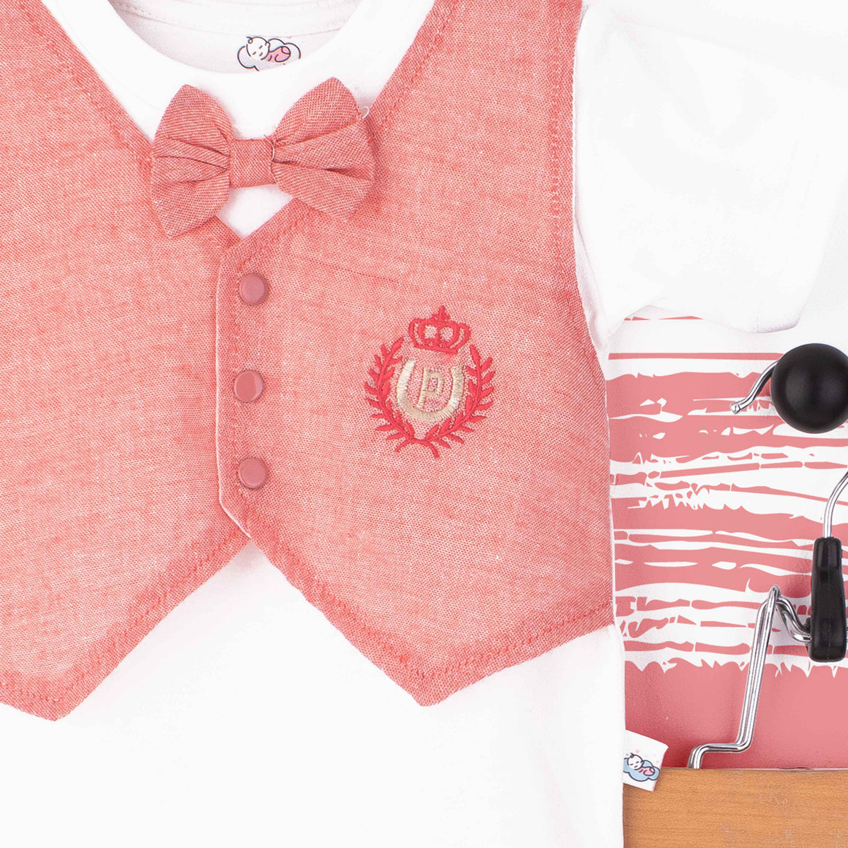 Baby Boy 2 Piece Set Peach Formal Embroidered Logo