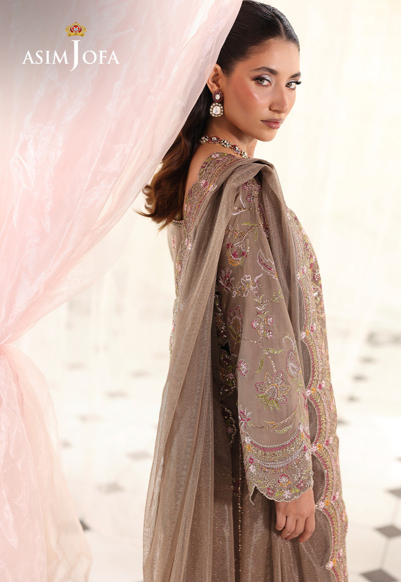 AJUEV-10 EMBROIDERED SPUN RAW SILK UNSTITCHED 3 PCS