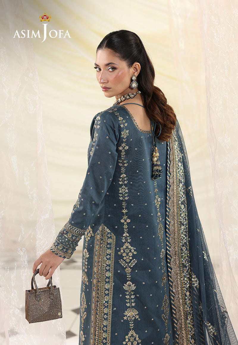 AJUEV-08 EMBROIDERED COTTON NET UNSTITCHED 3 PCS