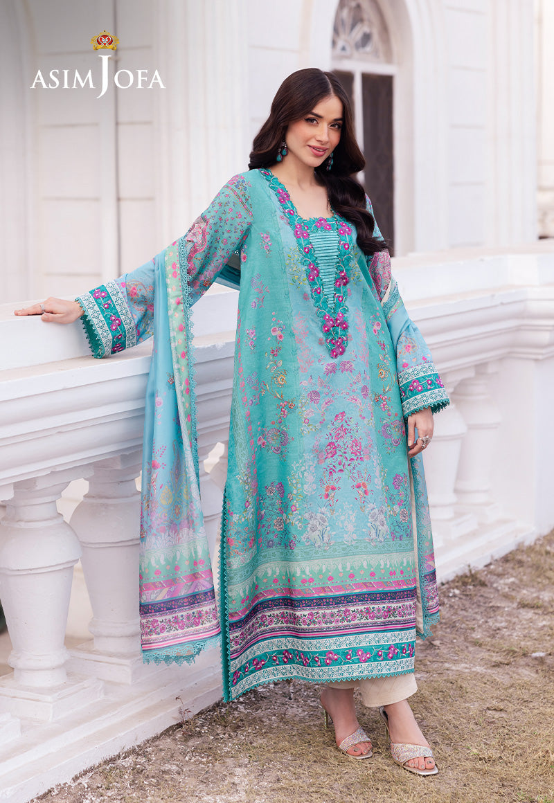 AJRS-04 DIGITALLY PRINTED EMBROIDERED RAW SILK 3 PCS
