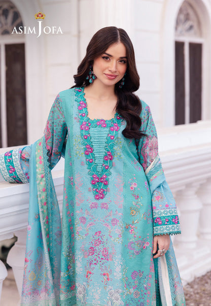AJRS-04 DIGITALLY PRINTED EMBROIDERED RAW SILK 3 PCS