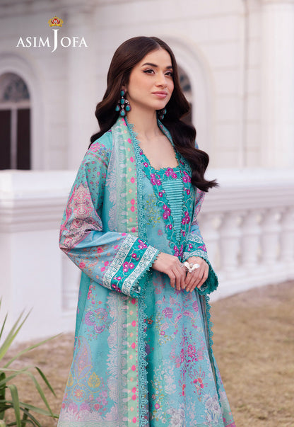 AJRS-04 DIGITALLY PRINTED EMBROIDERED RAW SILK 3 PCS