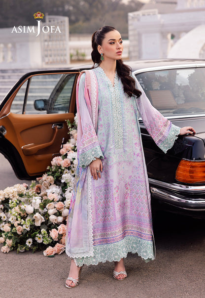 AJRS-07 DIGITALLY PRINTED EMBROIDERED BLENDED SILK 3 PCS
