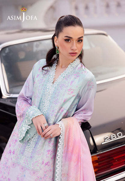 AJRS-07 DIGITALLY PRINTED EMBROIDERED BLENDED SILK 3 PCS