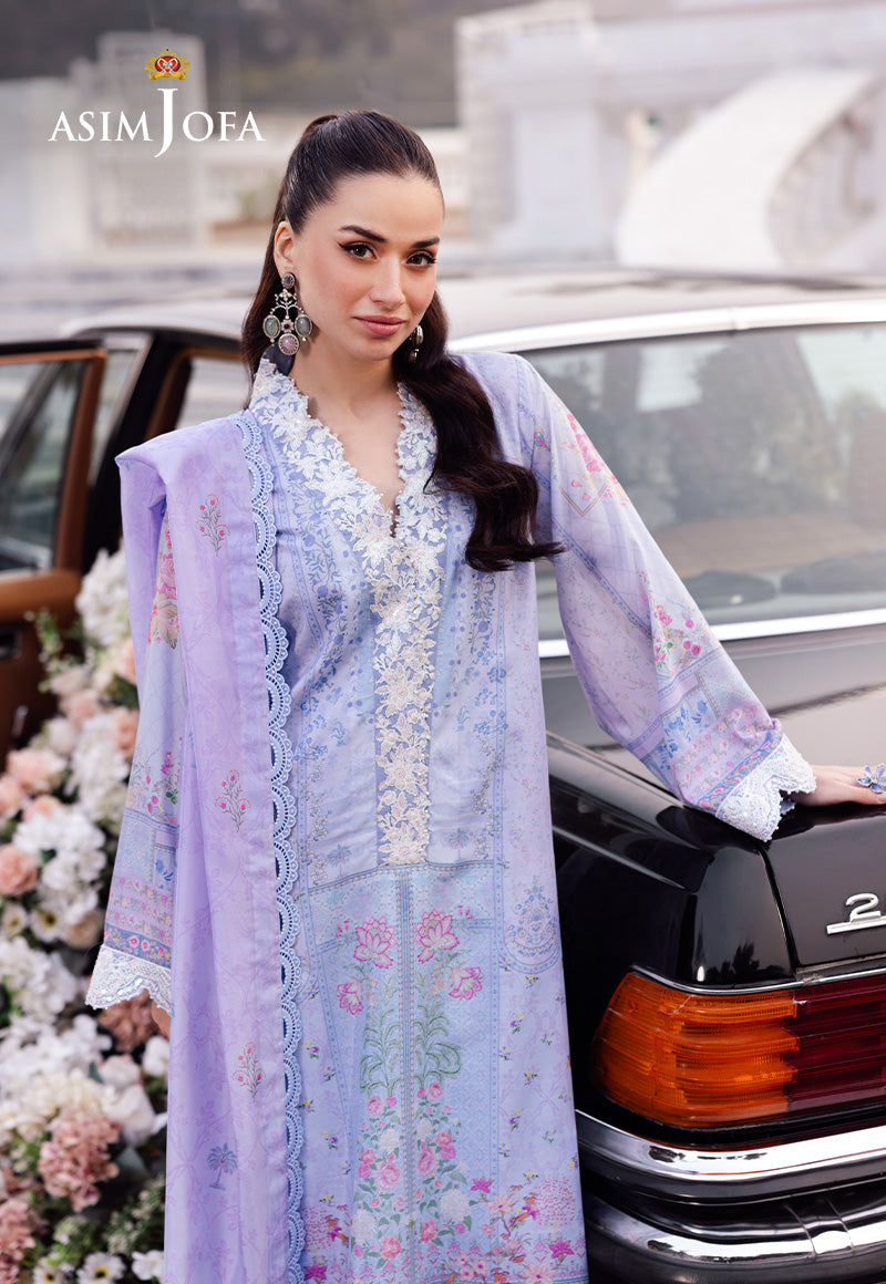 AJRS-08 DIGITALLY PRINTED EMBROIDERED RAW SILK 3 PCS