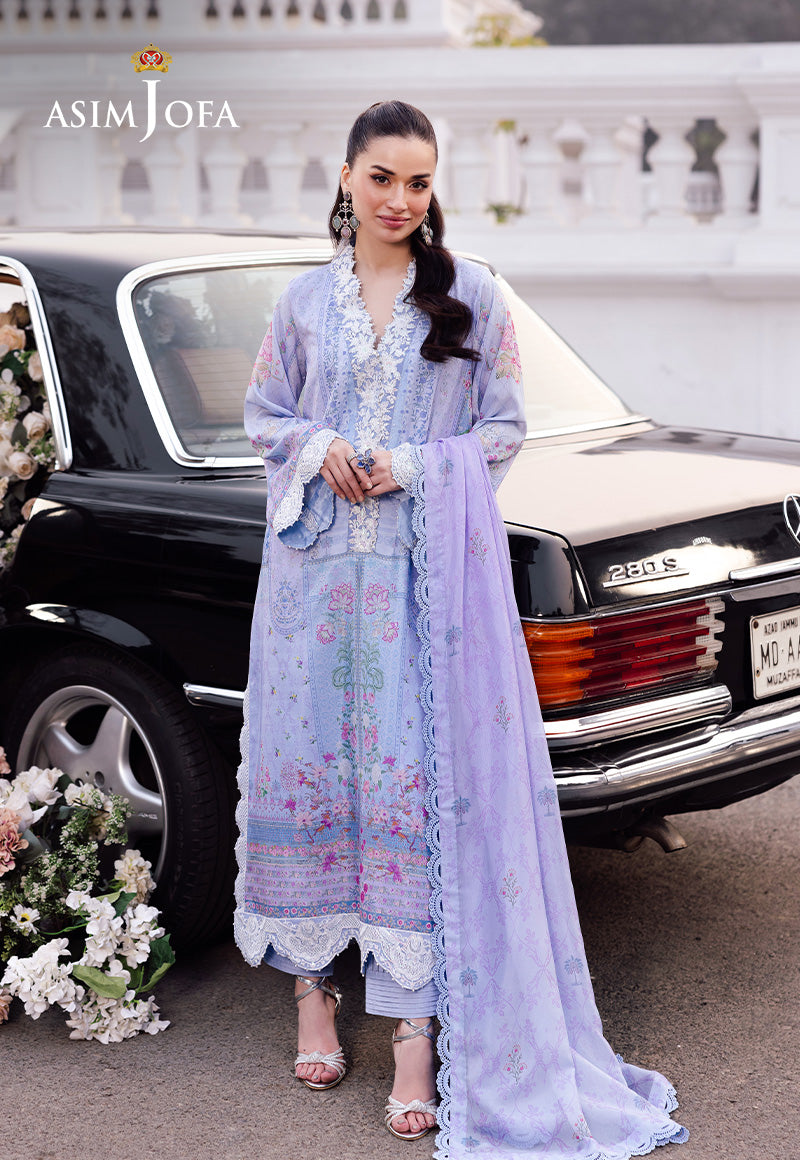 AJRS-08 DIGITALLY PRINTED EMBROIDERED RAW SILK 3 PCS