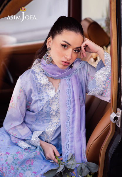 AJRS-08 DIGITALLY PRINTED EMBROIDERED RAW SILK 3 PCS