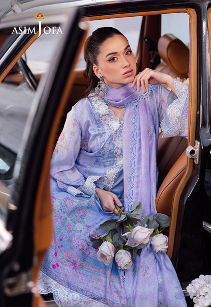 AJRS-08 DIGITALLY PRINTED EMBROIDERED RAW SILK 3 PCS