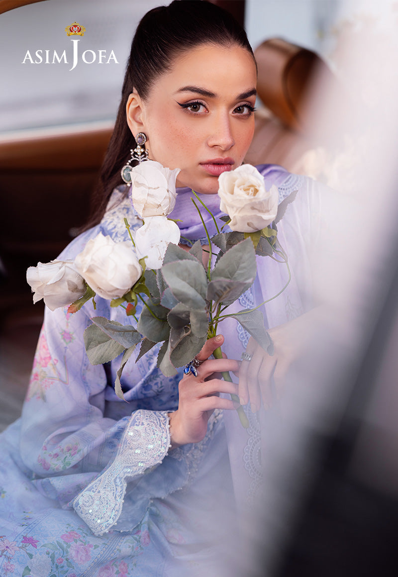 AJRS-08 DIGITALLY PRINTED EMBROIDERED RAW SILK 3 PCS