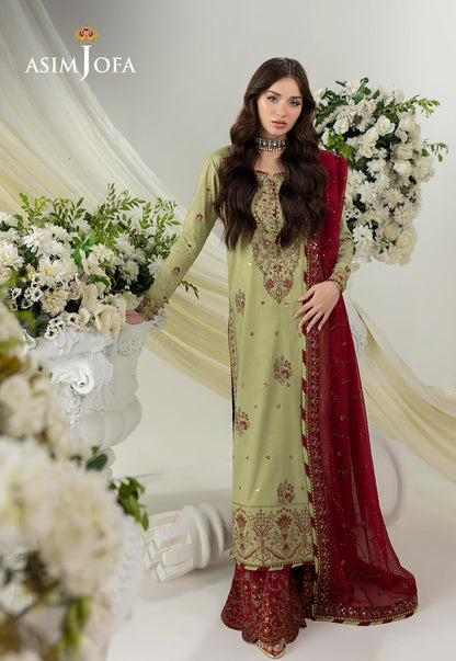 AJIZL-04 EMBROIDERED RAW SILK UNSTITCHED 3 PCS
