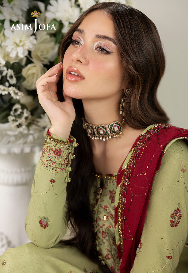 AJIZL-04 EMBROIDERED RAW SILK UNSTITCHED 3 PCS