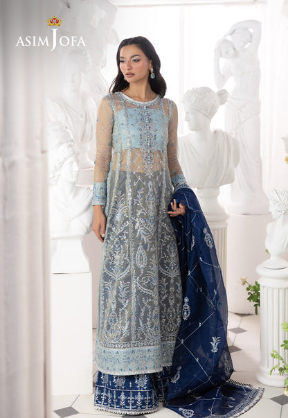 AJIZL-05 EMBROIDERED ZARI CHECK NET UNSTITCHED 3 PCS
