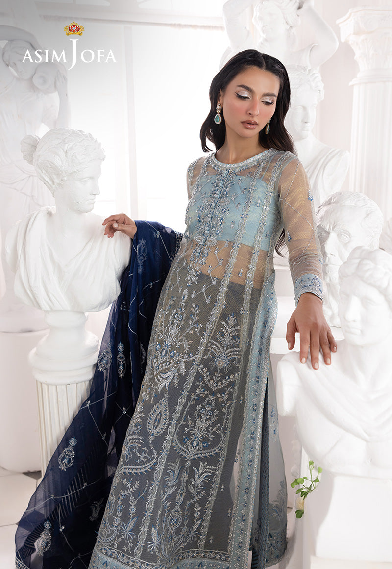 AJIZL-05 EMBROIDERED ZARI CHECK NET UNSTITCHED 3 PCS