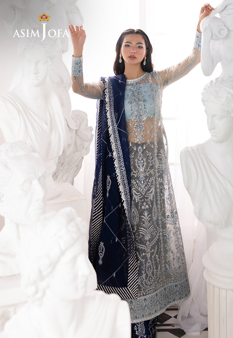 AJIZL-05 EMBROIDERED ZARI CHECK NET UNSTITCHED 3 PCS