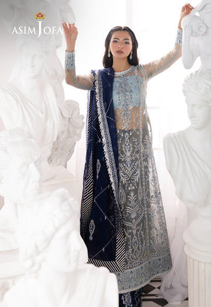AJIZL-05 EMBROIDERED ZARI CHECK NET UNSTITCHED 3 PCS