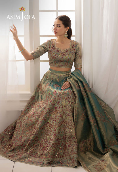 AJIZL-10 EMBROIDERED ZARI TISSUE UNSTITCHED 3 PCS