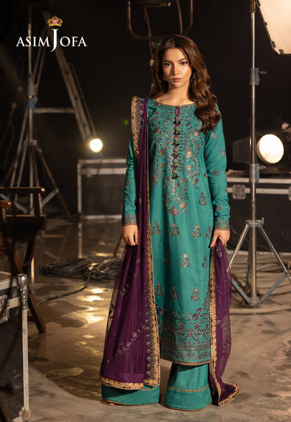 AJFO-08 EMBROIDERED SILK UNSTITCHED 3 PCS