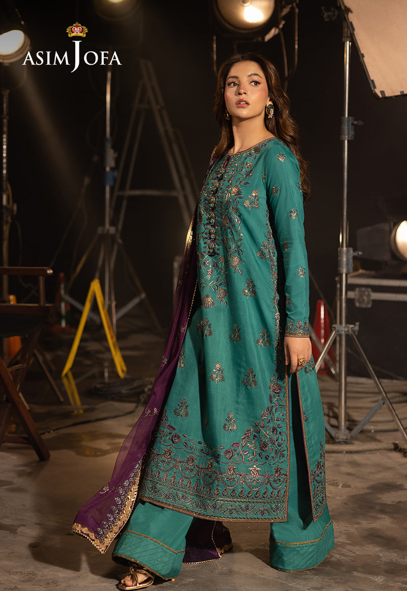 AJFO-08 EMBROIDERED SILK UNSTITCHED 3 PCS
