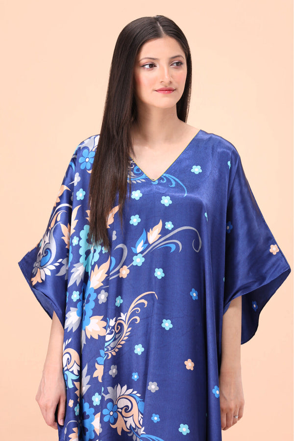 Studio By Arj Studio By Arj Women Blue Flower print Silky Satin caftan lounge wear / nightwear