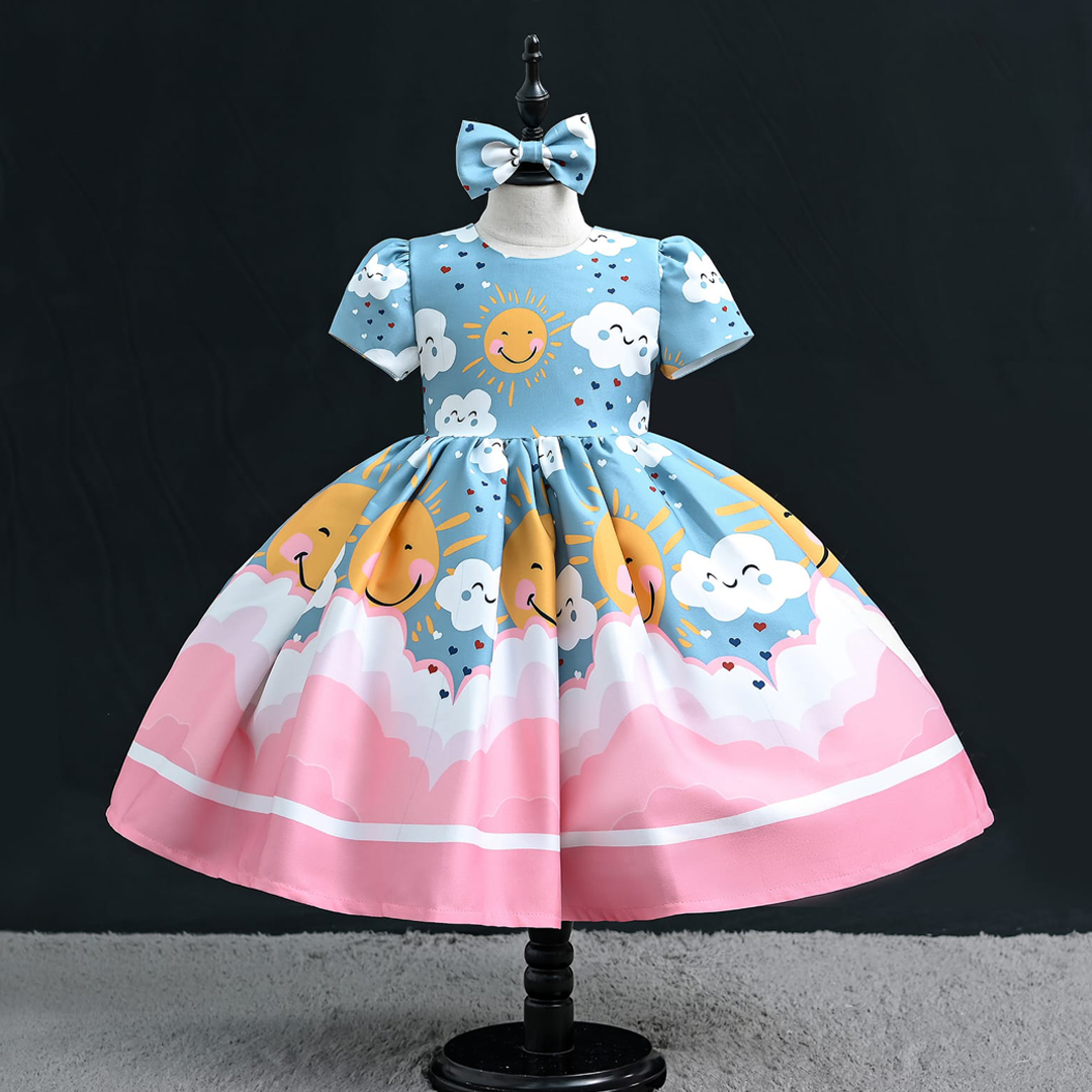 Girl Digital Printed Frock Sun with Headband