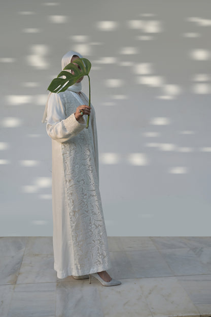 A015 WHITE LACE OPEN KAFTAN