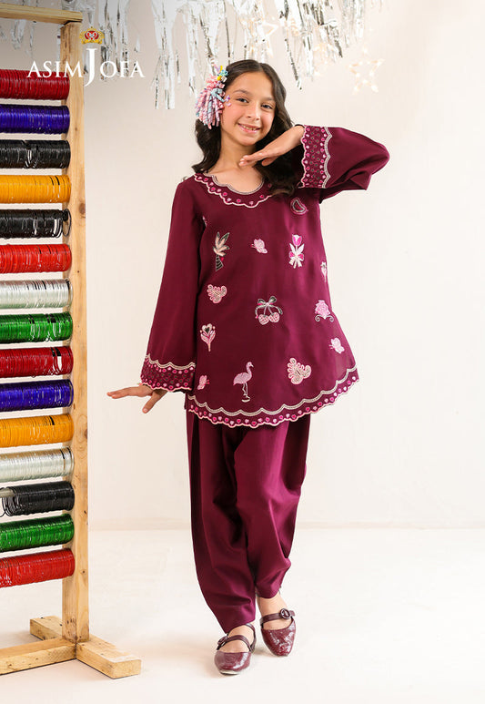 AJKLP-09 Embroidered Jumbo Silk Stitched 2 Pcs