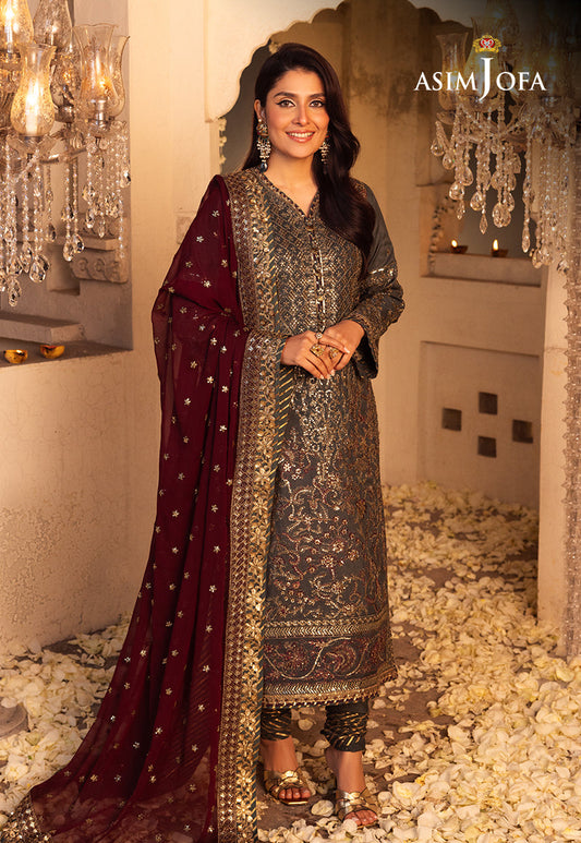 AJSHP-07 EMBROIDERED RAW SILK STITCHED 3 PCS