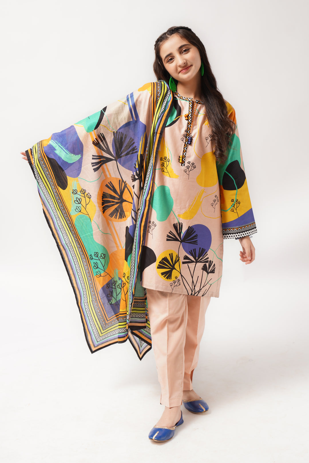 3Pcs Digital Printed Suit in Mushroom SKU: 3PCS-038