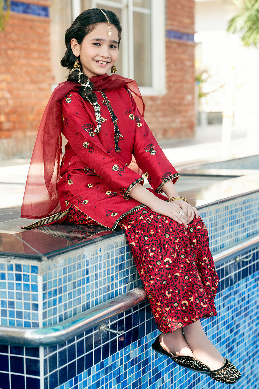 K-SFC-014, RAW SILK SHIRT AND GARRARA WITH TABEL PRINT 3PCS