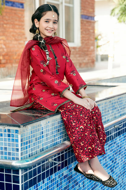 K-SFC-014, RAW SILK SHIRT AND GARRARA WITH TABEL PRINT 3PCS