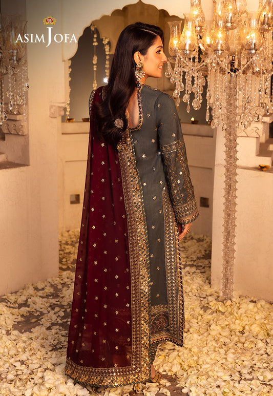 AJSHP-07 EMBROIDERED RAW SILK STITCHED 3 PCS