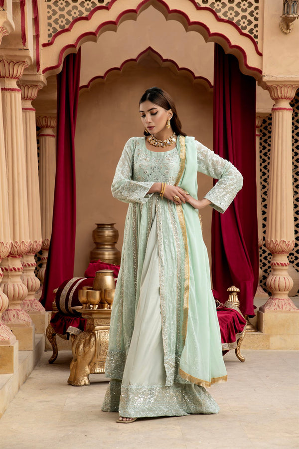 Manahils Stitched Formals Kurti-B-007-Aqua