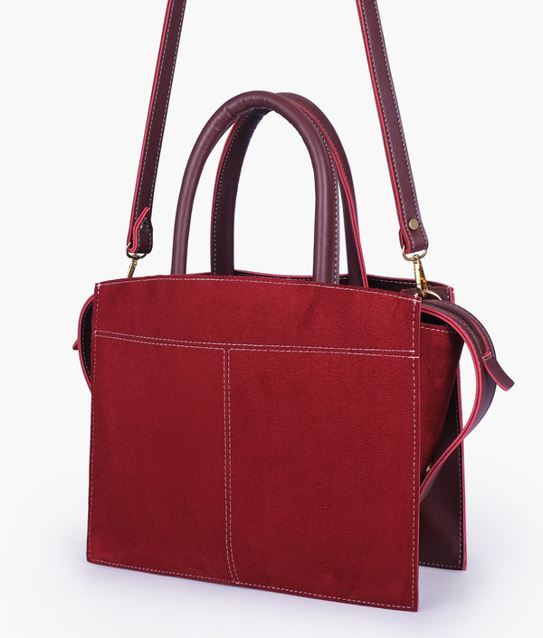 RTW Creation - Burgundy suede trapeze top-handle bag